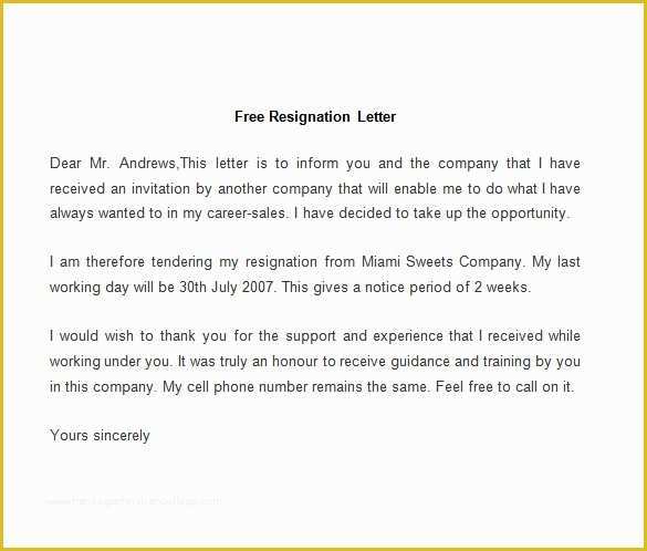 Resignation Letter Template Free Of Resignation Letter Template 25 Free Word Pdf Documents