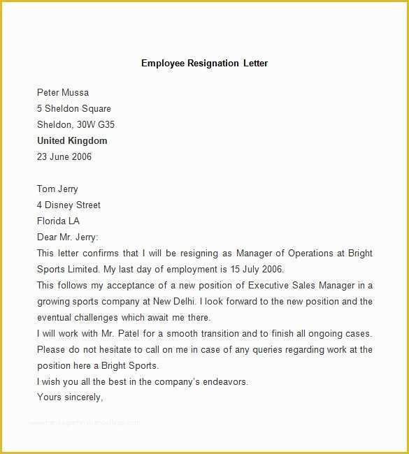 Resignation Letter Template Free Of Resignation Letter Template 25 Free Word Pdf Documents