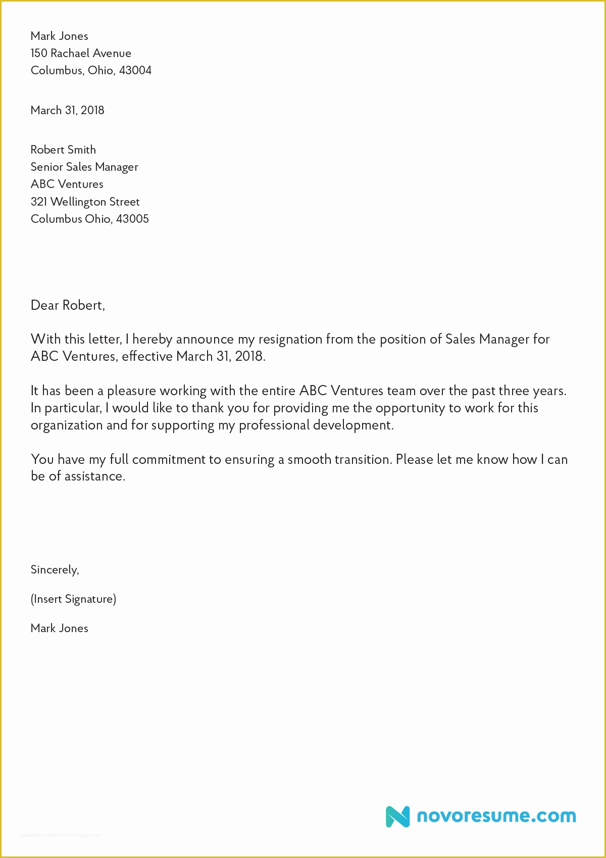 Resignation Letter Template Free Of Resignation Letter Template