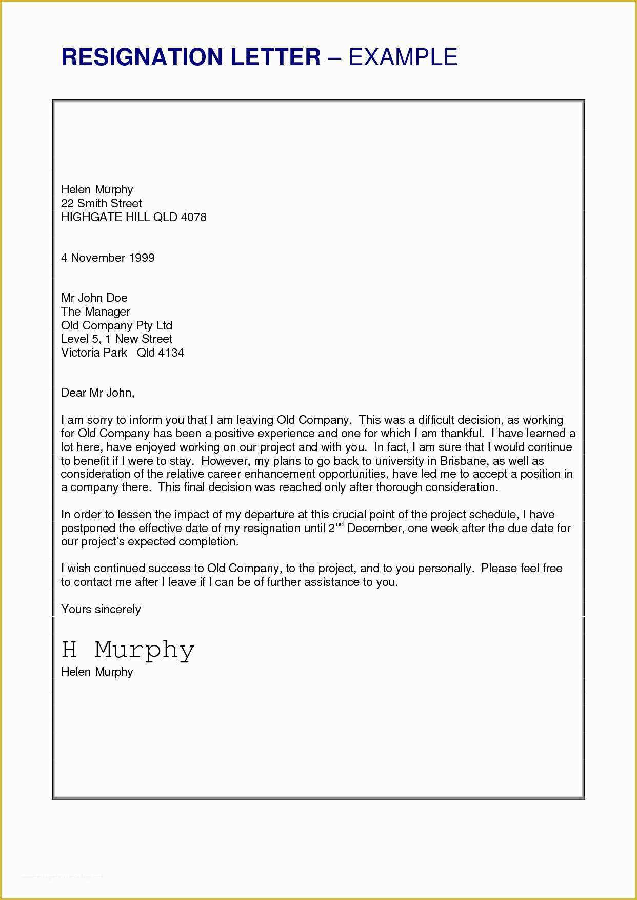Resignation Letter Template Free Of Resignation Letter Template Word Free Samples