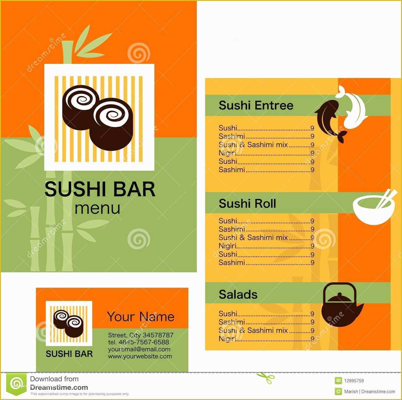 Restaurant Business Card Template Free Download Of Sushi Menu Template and Business Card with Logo Stock