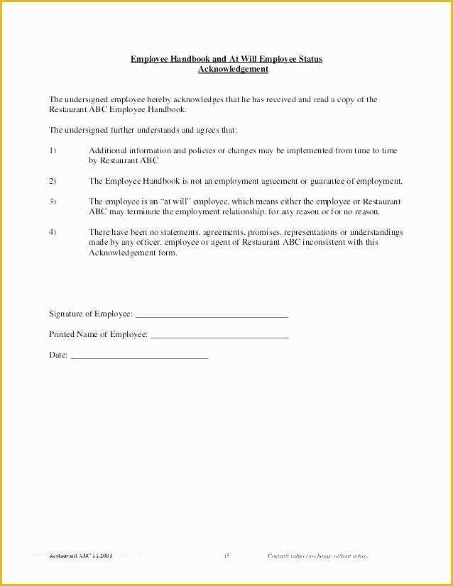 Restaurant Employee Handbook Template Free Download Of Employee Handbook Receipt form Business forms Employee