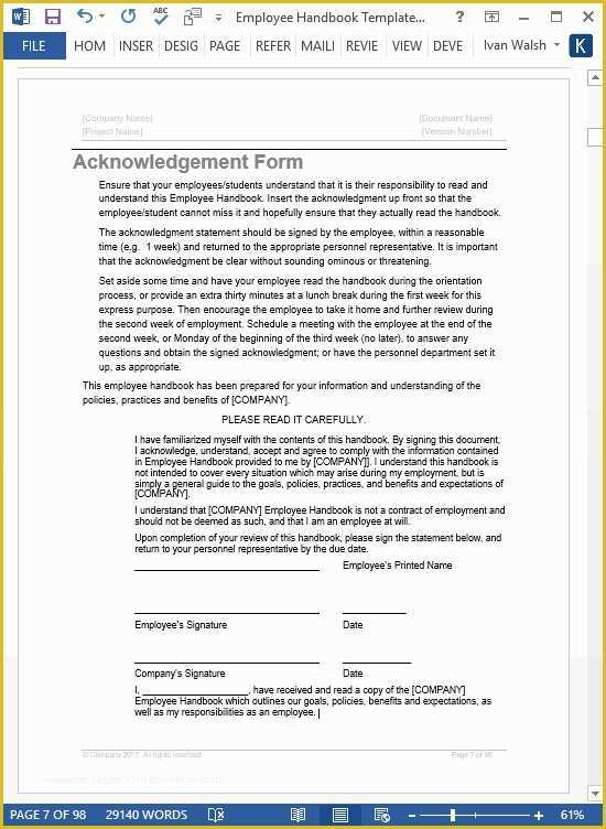 Restaurant Employee Handbook Template Free Download Of Employee Manual Template Microsoft Templates Resume