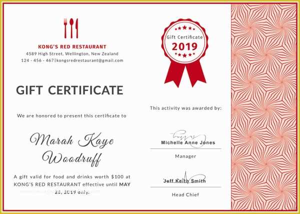 Restaurant Gift Certificate Template Free Download Of 20 Restaurant Gift Certificate Templates – Free Sample