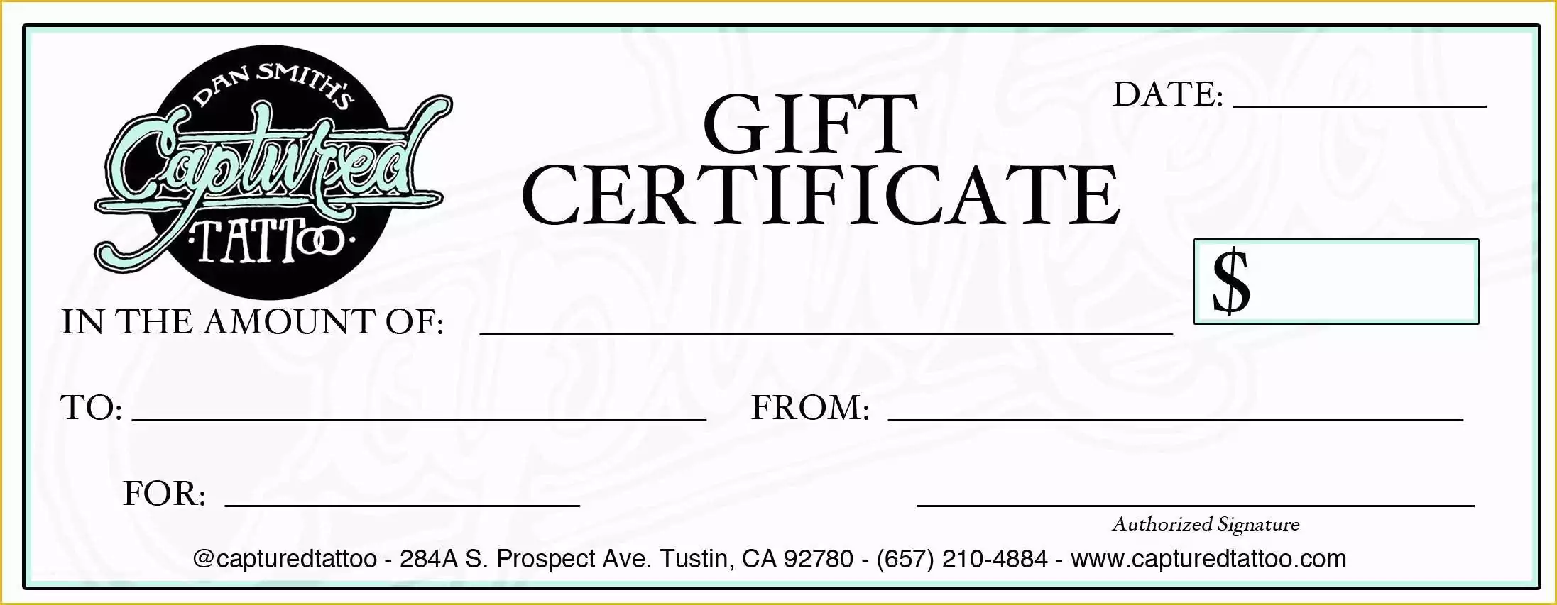 Restaurant Gift Certificate Template Free Download Of Captured Tattoo — Captured Gift Certificate $250