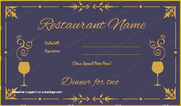 Restaurant Gift Certificate Template Free Download Of Dinner for Two Certificate Template