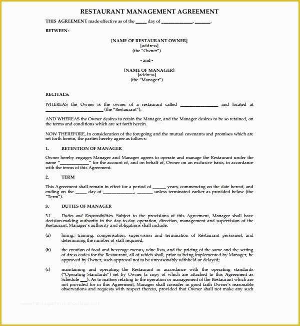 Restaurant Lease Agreement Template Free Of 10 Restaurant Investment Agreement Examples Pdf