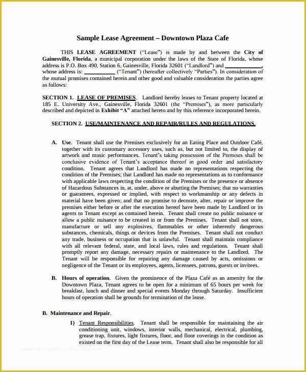 Restaurant Lease Agreement Template Free Of 12 Lease Agreement Templates for Restaurant Cafe