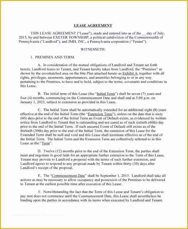 Restaurant Lease Agreement Template Free Of Generic Lease Agreement