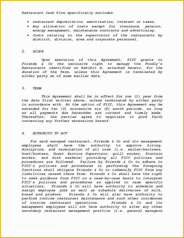 Restaurant Lease Agreement Template Free Of Management Agreement Sample