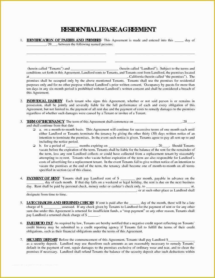 Restaurant Lease Agreement Template Free Of Printable Residential Free House Lease Agreement