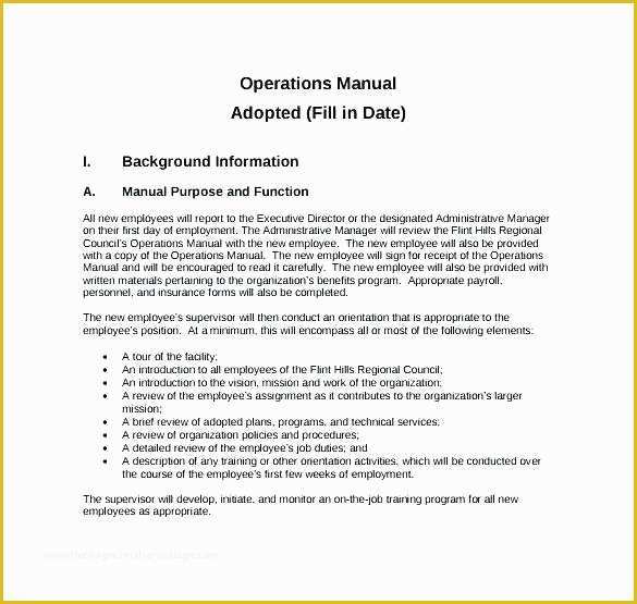 Restaurant Operations Manual Template Free Of Employee Operations Manual Template Spa Handbook Example