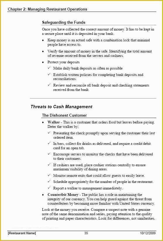 Restaurant Operations Manual Template Free Of Training Manual Template Free formats Excel Word