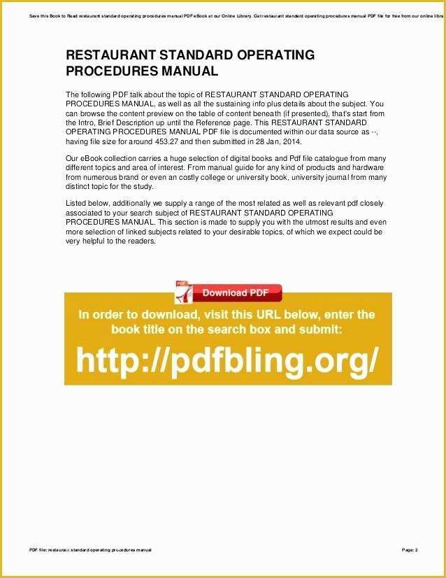 Restaurant Policy and Procedure Manual Template Free Of Standard Operating Procedures Template Best Procedure