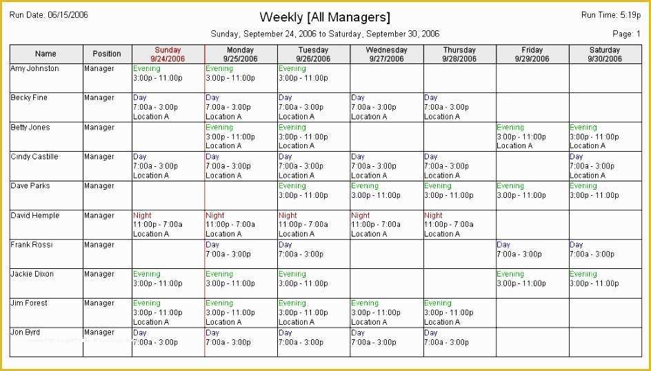 Restaurant Work Schedule Template Free Of 6 Excel Employee Schedule Template Exceltemplates