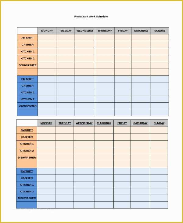 Restaurant Work Schedule Template Free Of 8 Sample Work Schedules