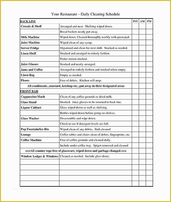 Restaurant Work Schedule Template Free Of Cleaning Schedule Template for Restaurant