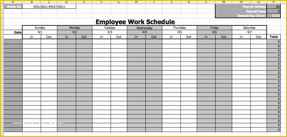 Restaurant Work Schedule Template Free Of Employee Work Schedule Template Microsoft Fice Templates