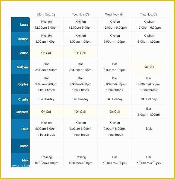 Restaurant Work Schedule Template Free Of Free Shift Schedule Template Blank Weekly Employee Work