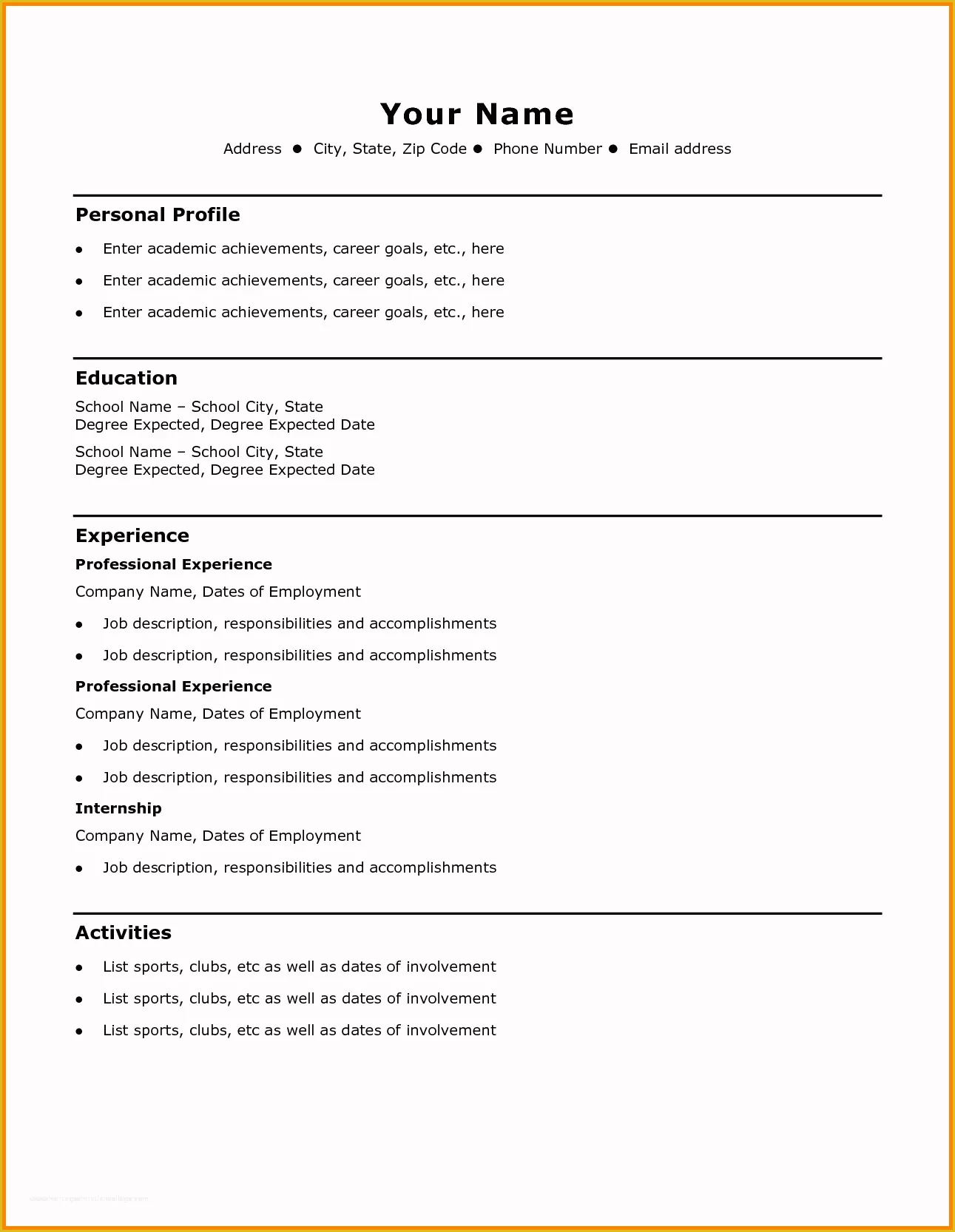 student resume template microsoft word