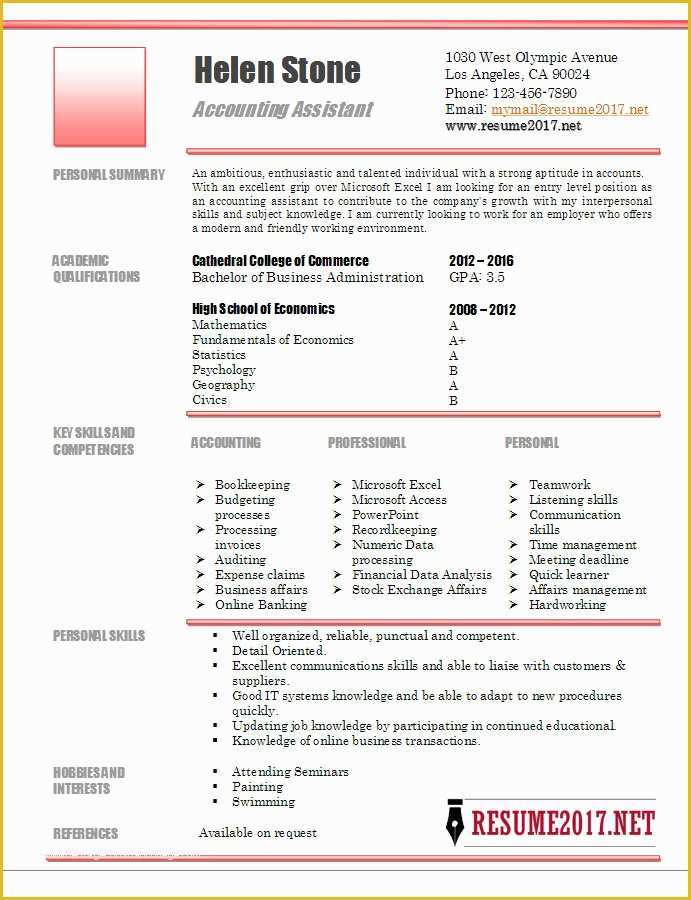 Resume Free Template 2017 Of Accounting assistant Resume Template 2017