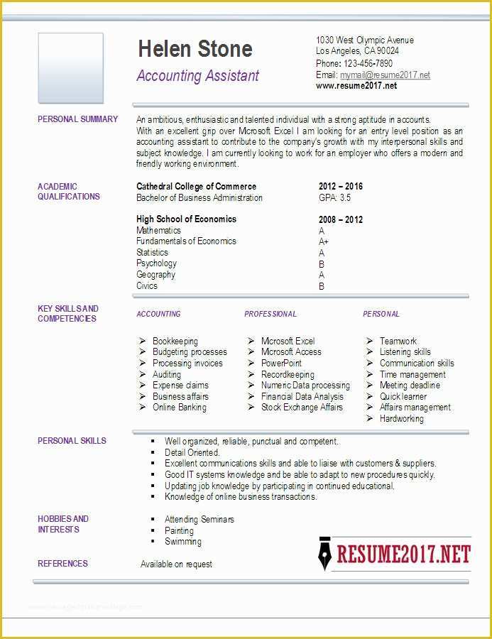Resume Free Template 2017 Of Accounting assistant Resume Template 2017