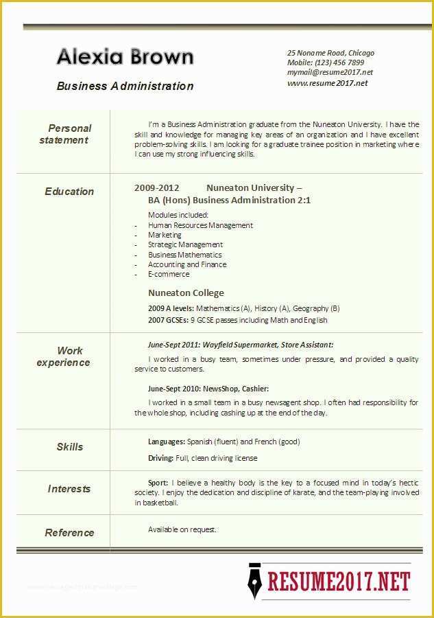 Resume Free Template 2017 Of Business Administration Resume Examples 2017