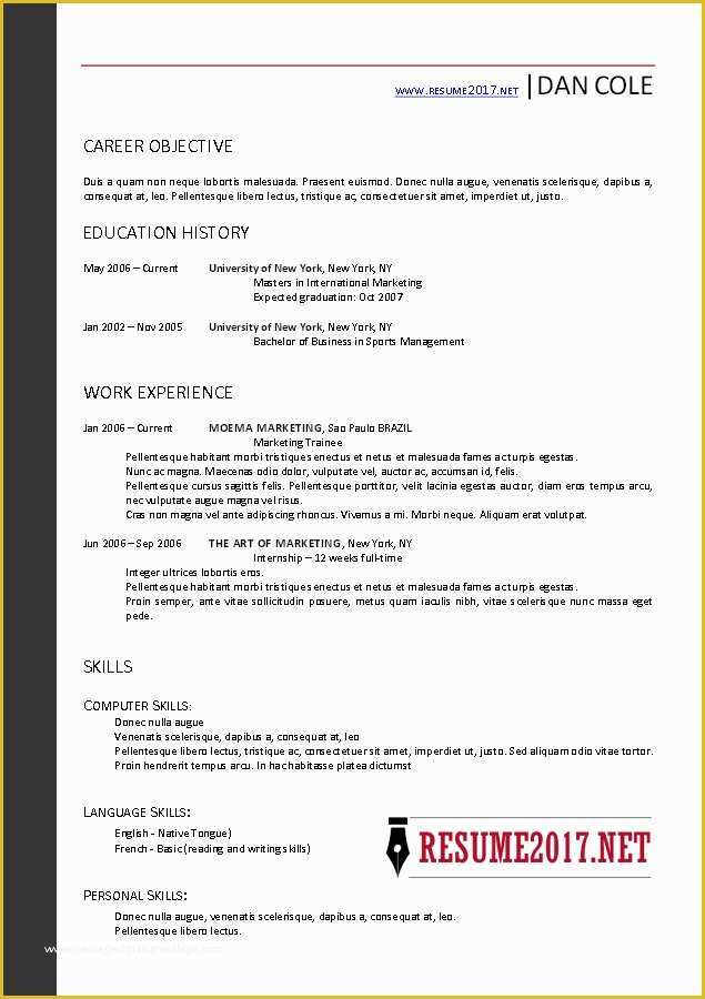 Resume Free Template 2017 Of Free Resume Templates 2017
