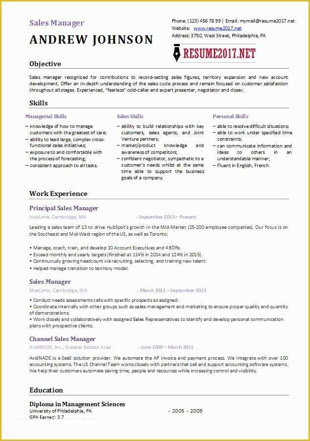 Resume Free Template 2017 Of Sales Manager Resume Template 2017