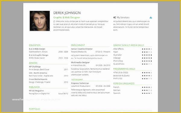 Resume Portfolio Template Free Of Derek Responsive E Page Resume