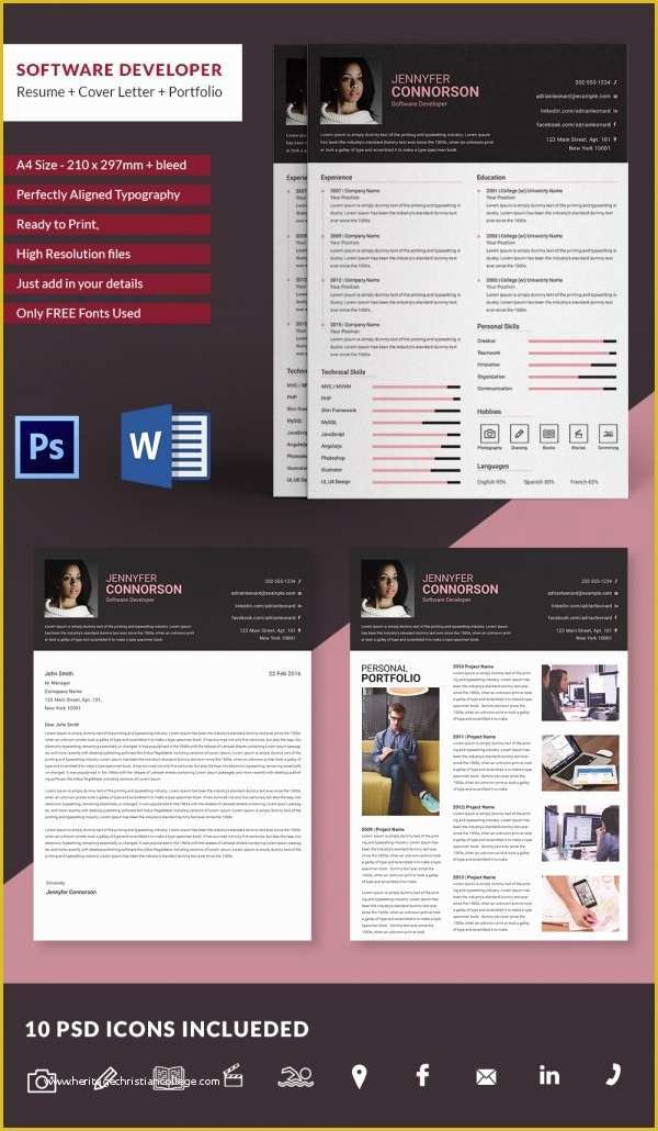 Resume Portfolio Template Free Of software Developer Resume Cover Letter Portfolio