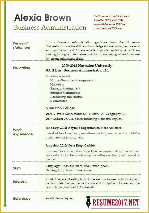 Resume Template 2017 Free Of Business Administration Resume Examples 2017