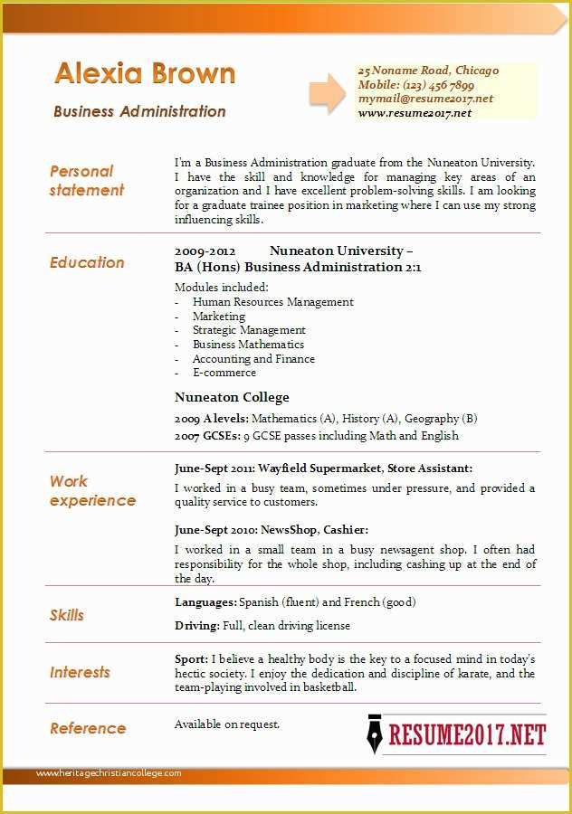 Resume Template 2017 Free Of Business Administration Resume Examples 2017