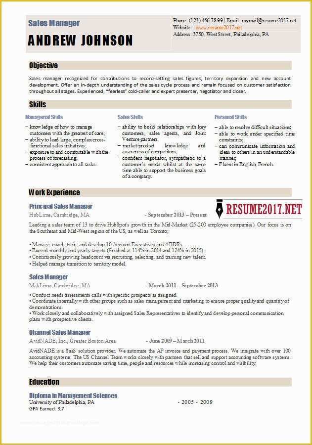 Resume Template 2017 Free Of Sales Manager Resume Template 2017