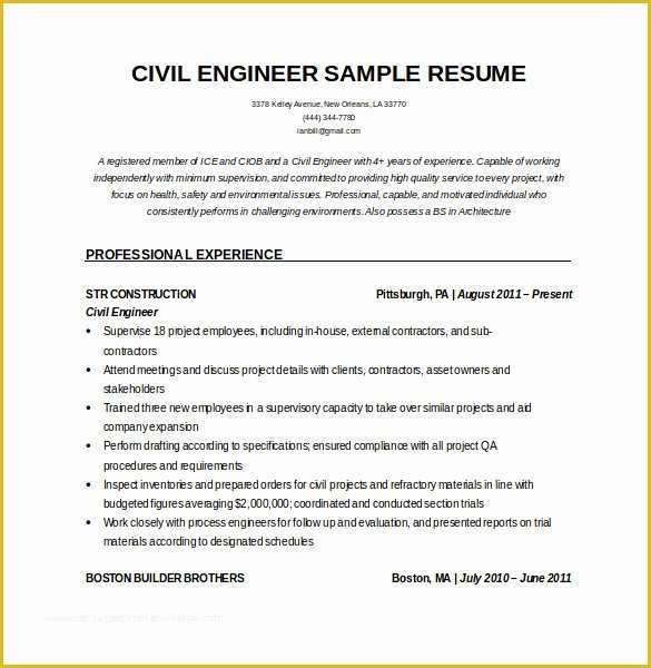 Resume Template Free Download Doc Of 20 Civil Engineer Resume Templates Pdf Doc