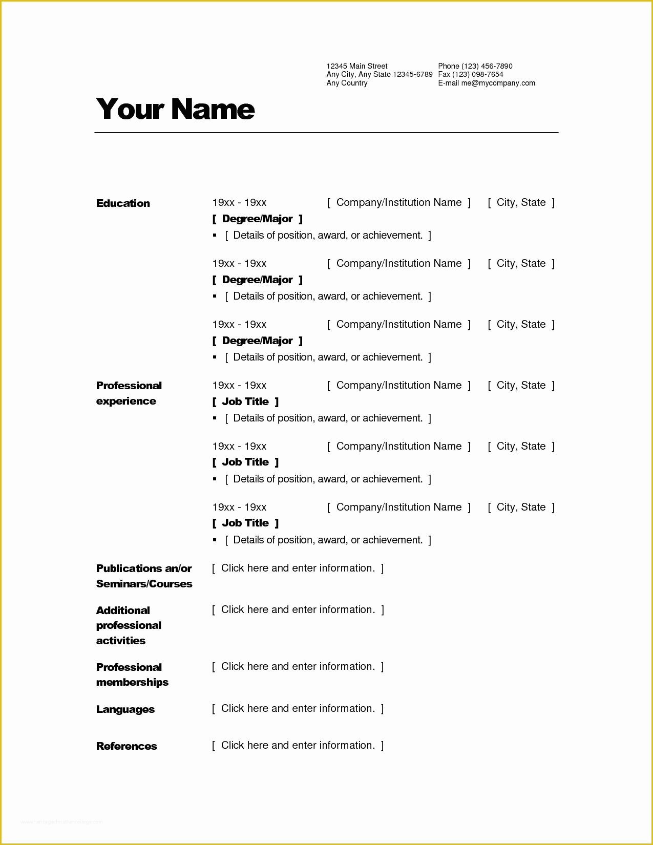 Resume Template Free Download Doc Of Professional Resume format Doc