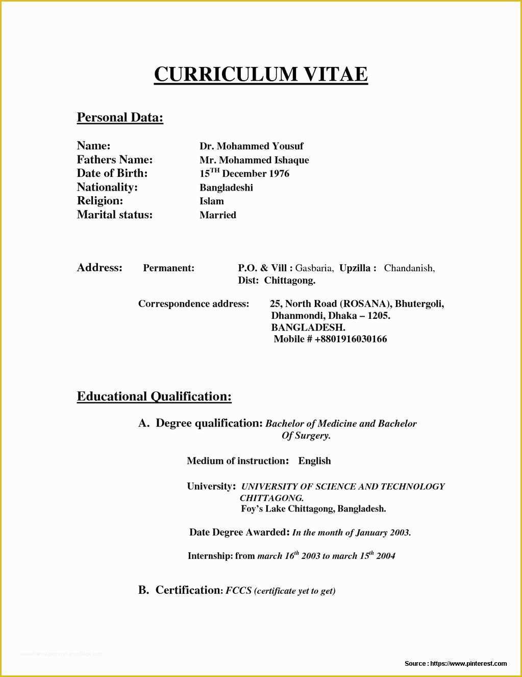 Resume Template Free Download Doc Of Sample Resume In Doc format Free Download