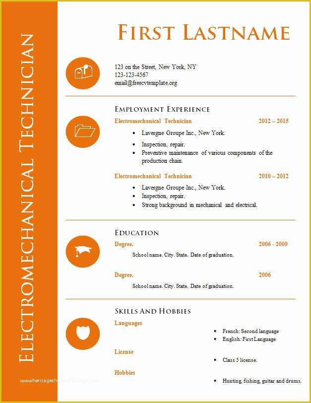 Resume Template Word Doc Free Of Free Cv Template for Technician 575 to 582 – Free Cv