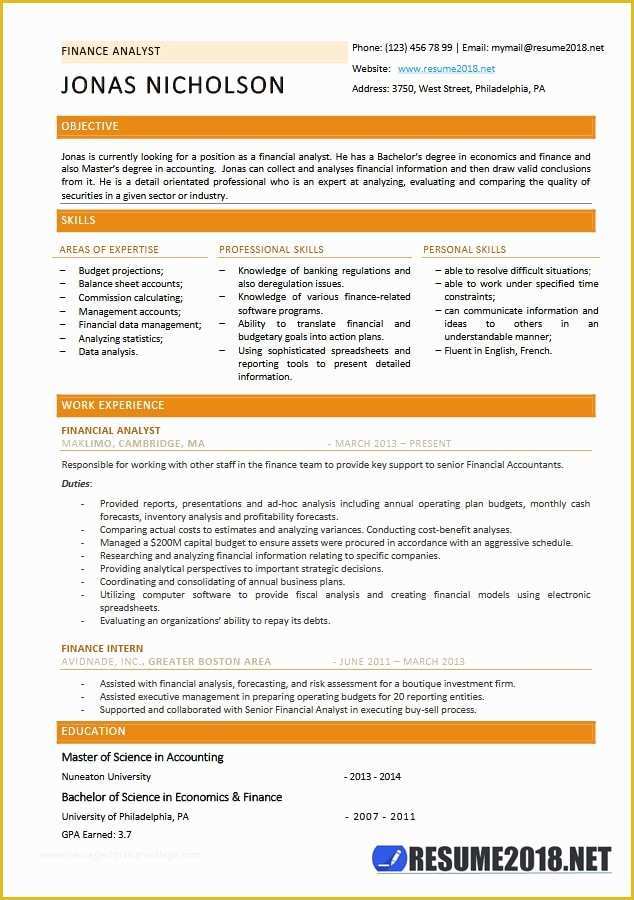 Resume Templates 2018 Free Of Finance Analyst Resume Templates 2018 Resume 2018