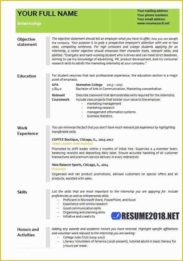 Resume Templates 2018 Free Of Internship Resume Examples 2018 Resume 2018