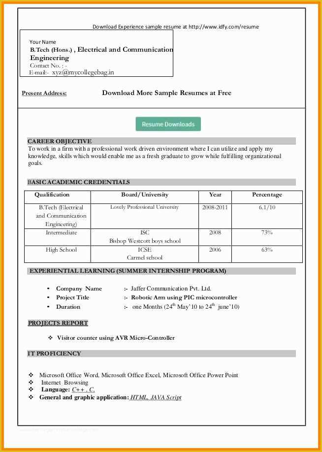 Resume Templates Free Download Word 2007 Of 15 Cv format In Ms Word 2007