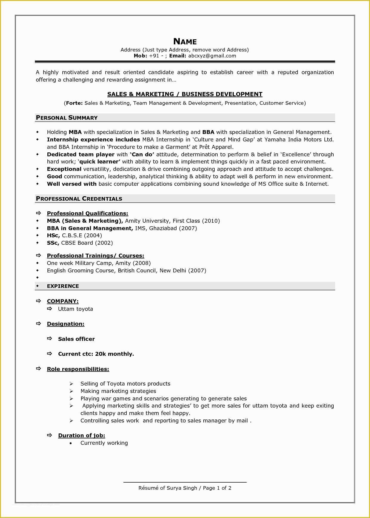 Resume Templates Microsoft Word 2010 Free Download Of Resume format Free Download In Ms Word 2010 Title My