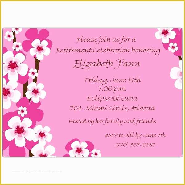 Retirement Invitation Templates Free Printable Of Cherry Blossoms Pink Retirement Invitations