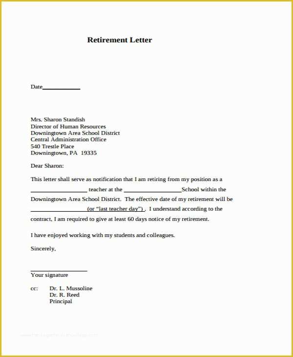 Retirement Letter Templates Free Of 12 Retirement Resignation Letter Template Free Word
