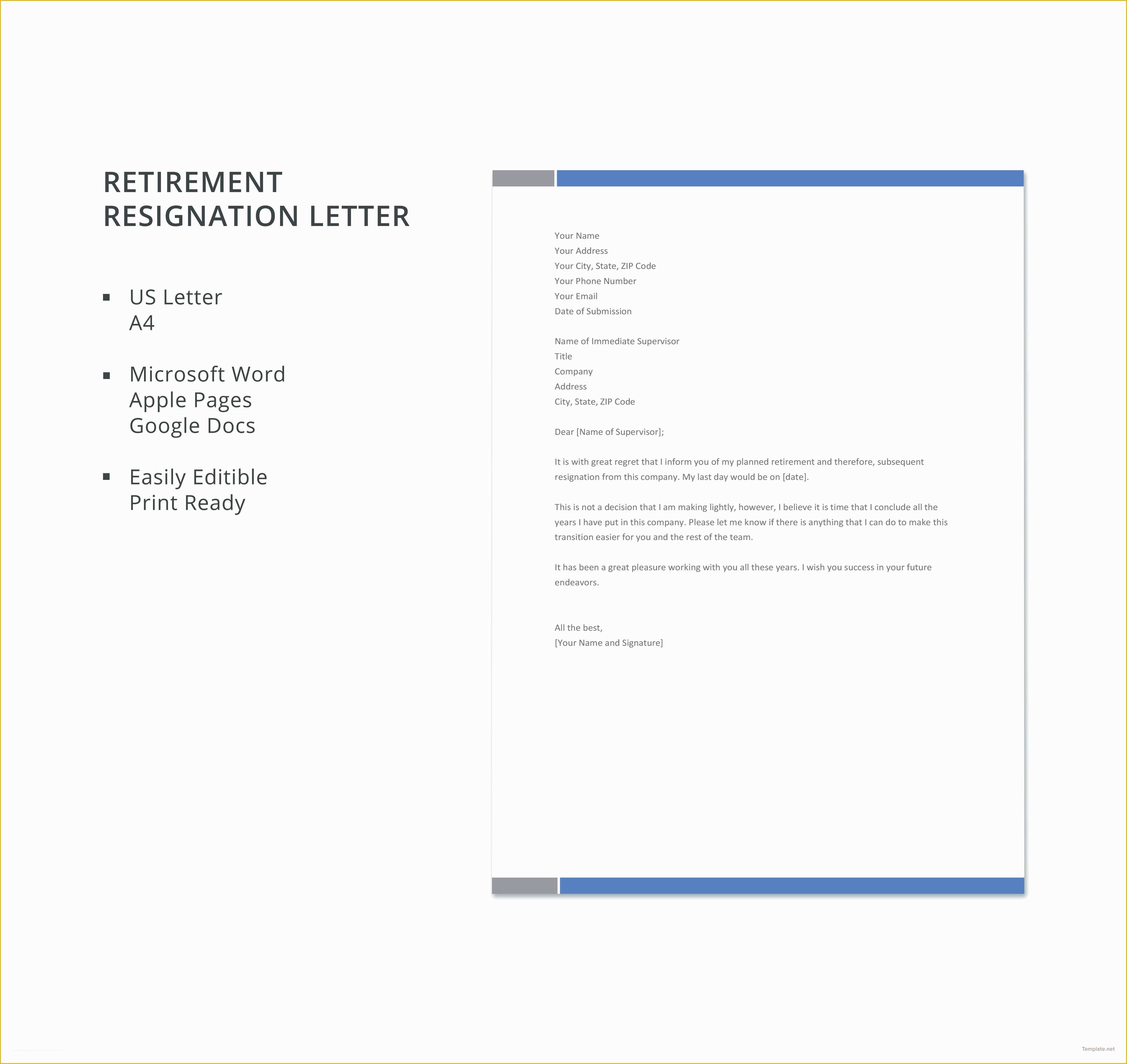 Retirement Letter Templates Free Of Free Retirement Resignation Letter Template In Microsoft