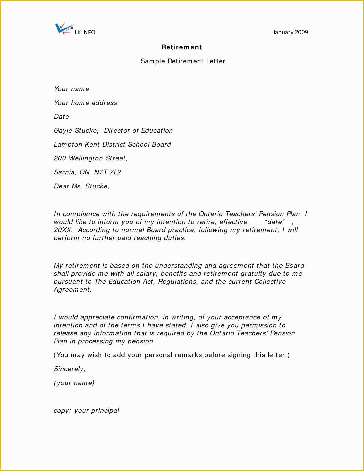 Retirement Letter Templates Free Of Retirement Letter Template