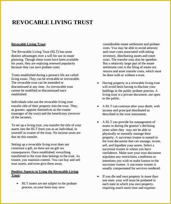 Revocable Trust Template Free Of 11 Sample Living Trust form Templates – Samples Examples