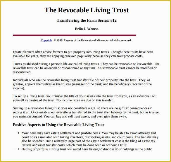 Revocable Trust Template Free Of 11 Sample Living Trust form Templates – Samples Examples