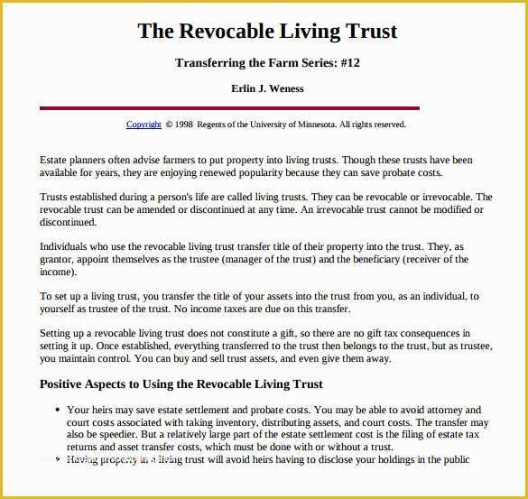 Revocable Trust Template Free Of 11 Sample Living Trust form Templates – Samples Examples