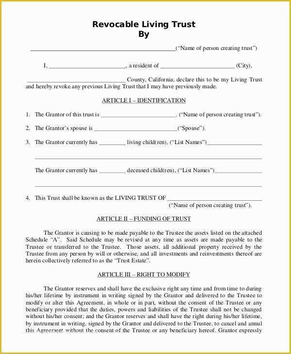 Revocable Trust Template Free Of 8 Sample Living Trust forms